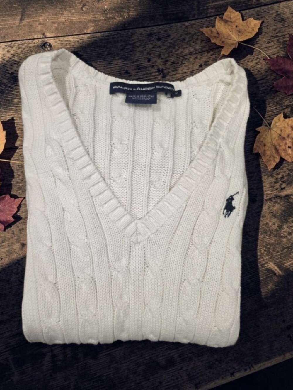 Ralph Lauren Women's Cable Knit V-Neck Sweater Size-M